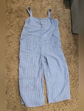 SO Light Blue and White Striped Summer Jumpsuit